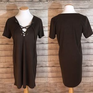 2 for $25! Brown Faux Suede Lace Up Mini Dress